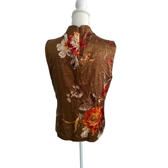 ELLEN TRACY Brown Floral Silk Blend Top Size 12 - Picture 8 of 10